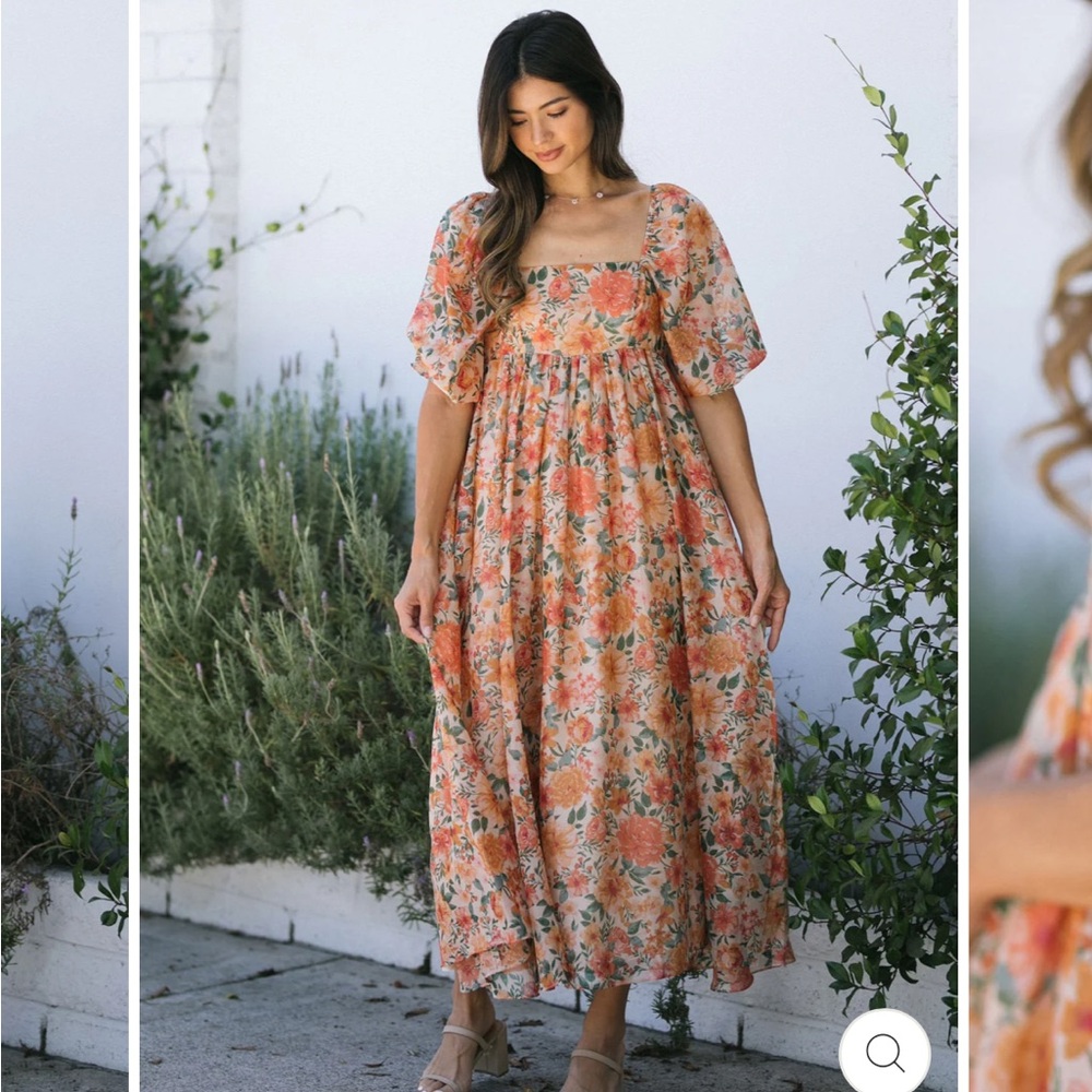 Morning Lavender Orange Floral Estelle babydoll maxi dress